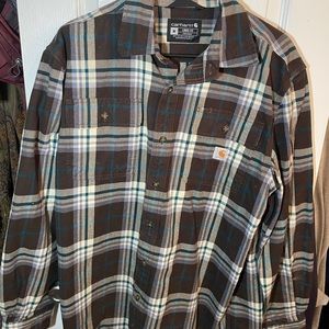 Carhartt Button Down Shirt brown blue plaid